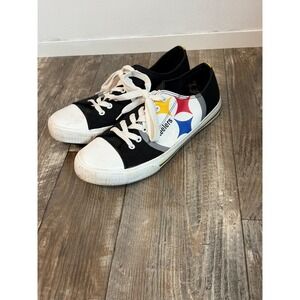 Pittsburgh Steelers Mens Canvas Sneakers Low Top Lace Up Black White Size 9